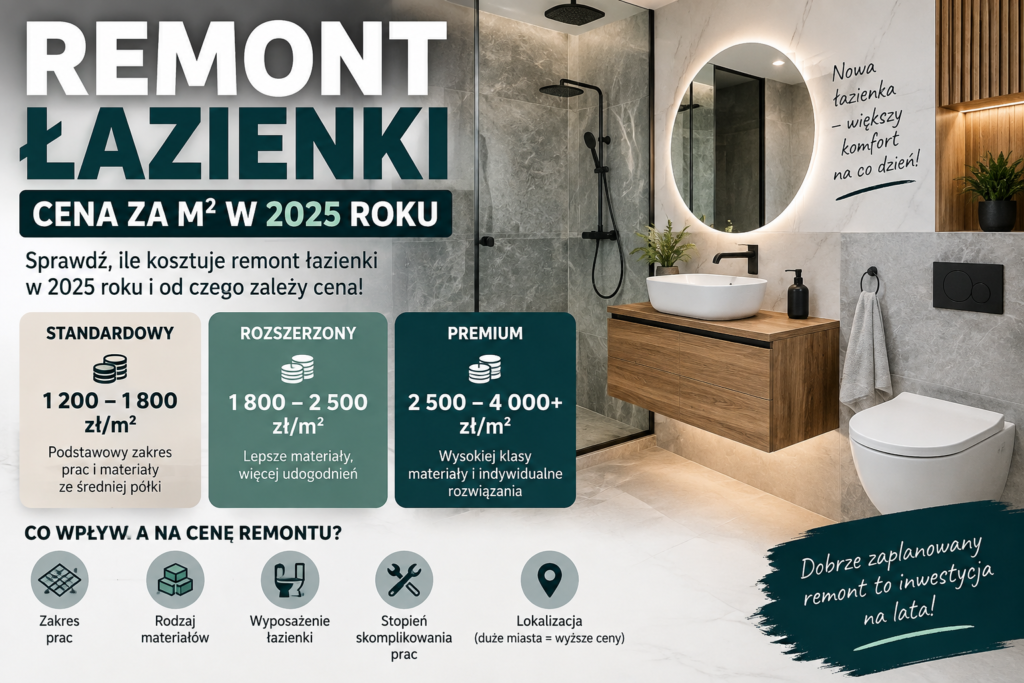 Remont łazienki cena za m2 w 2025 roku – ile realnie zapłacisz